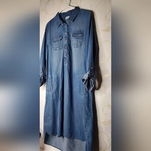 Chicos Denim Dress Rhinesrone Buttons Bling Knee Length Large